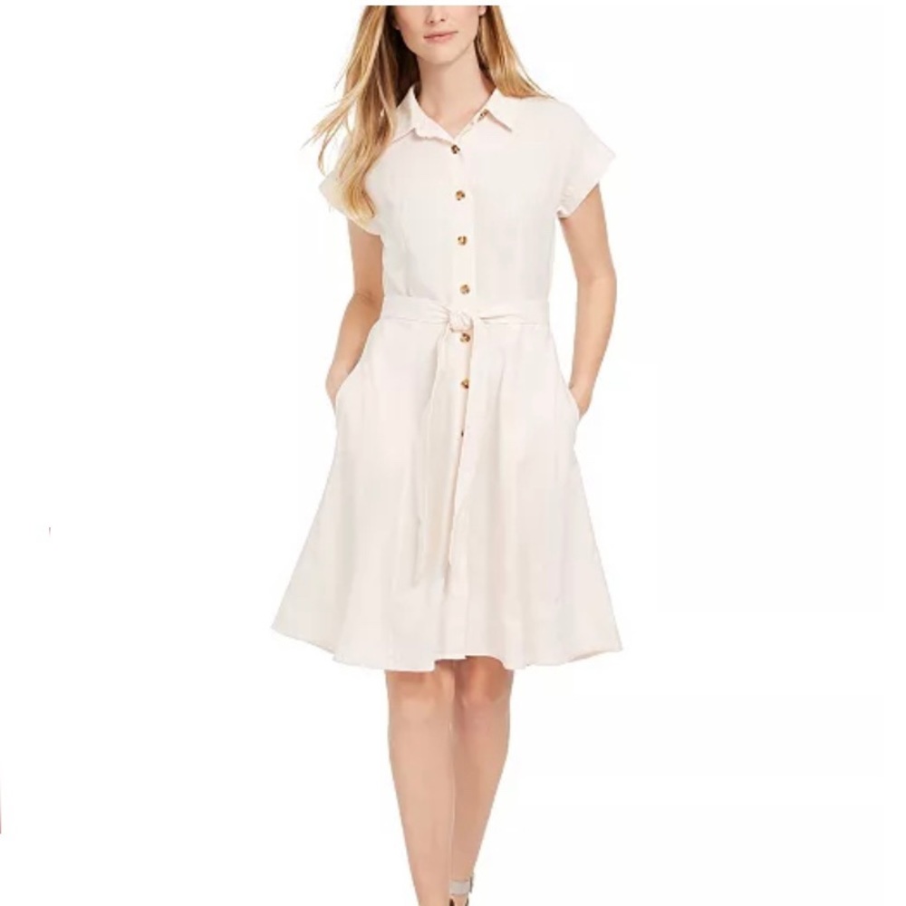Linen A-Line Belted Shirt Dress